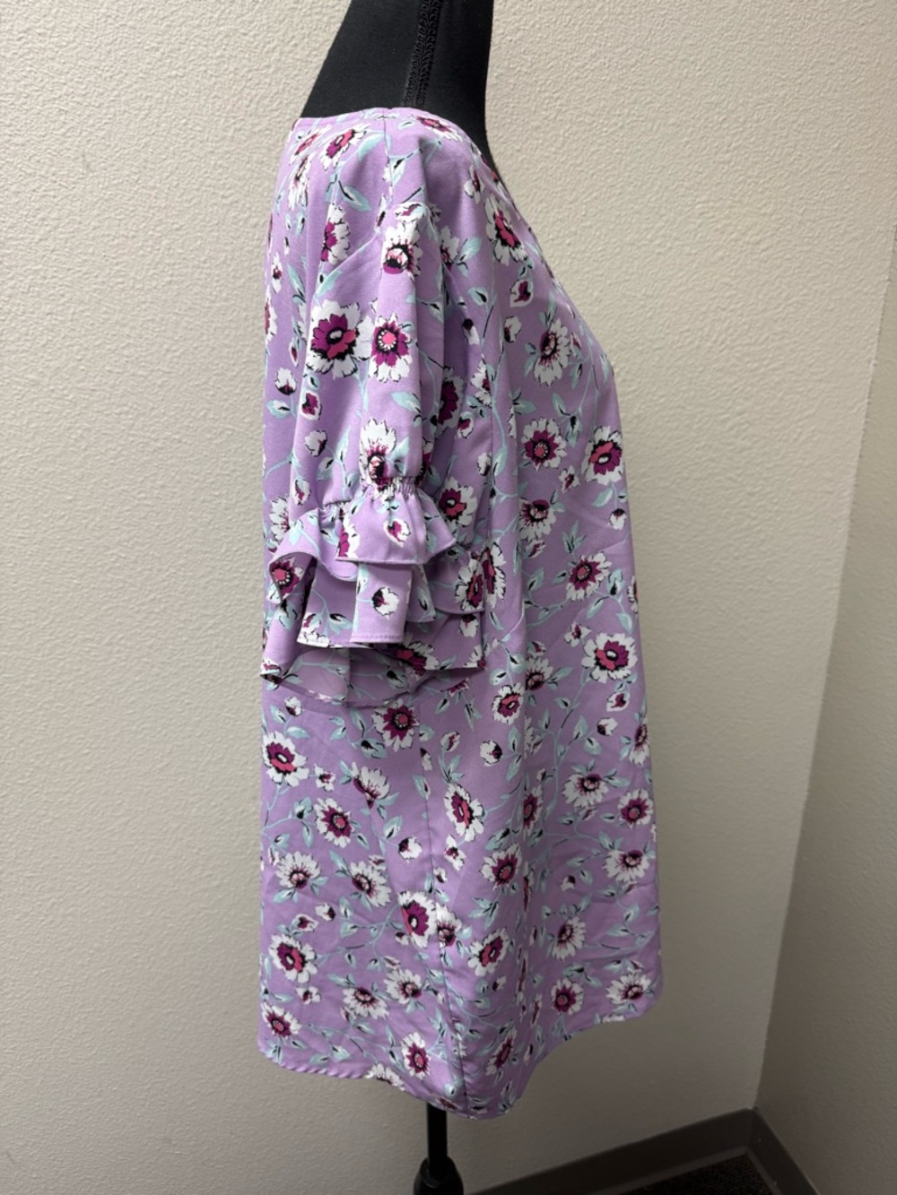 Lane Bryant Floral Blouse Ruffle Sleeve Purple Top Plus 22 Boho Spring Chic - Picture 6 of 10